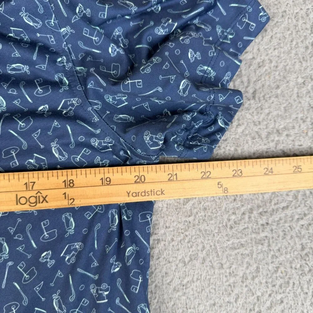J. CREW Performance Polo Shirt Men L Blue All Over Golf Bag Tee Cart Trophy Club